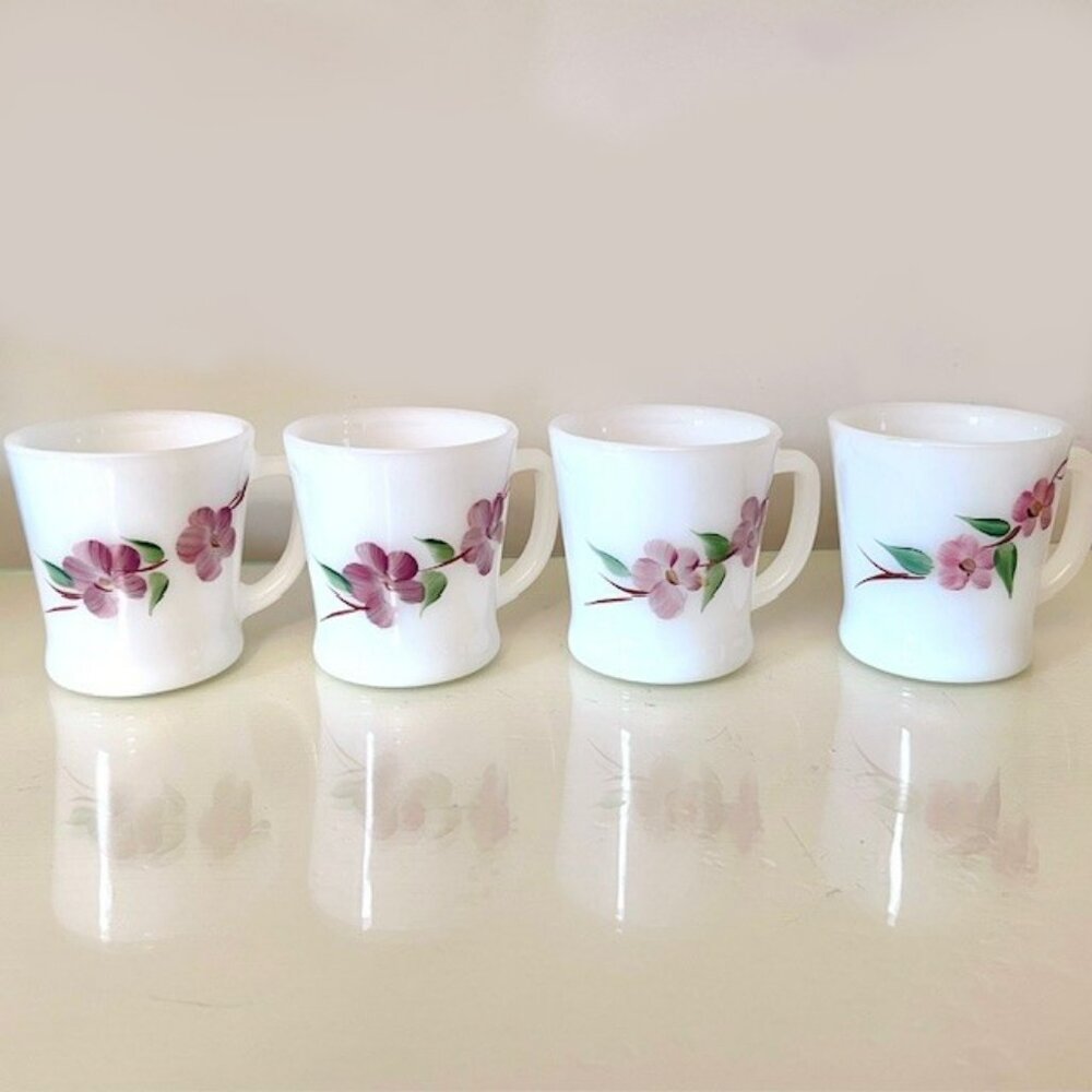 Vintage Fire King Hand Painted Peach Blossom Mugs (Set of 4) Excellent Condition - Picture 15 of 16